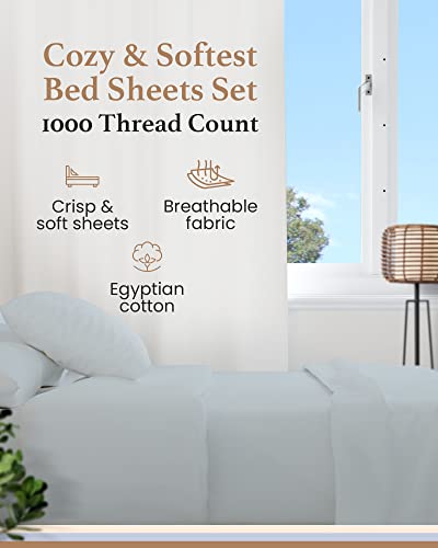 Image of Good Sleep Bedding Split King Sheets Sets for Adjustable Bed, 5 Piece, 100% Egyptian Cotton Sheets for Adjustable Beds, Sateen Weave, Ultra-Soft, 16 inch Deep Pocket BedSheets - Light Blue