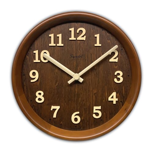 さんてる 日本製 天然木 レトロ掛け時計 シナベニア材ブラウン文字盤 直径255×45mm QL740BR