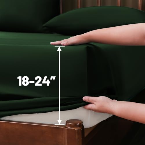 Image of Extra Deep Pocket King Sheets 18-24 Inch 100% Egyptian Cotton 1000 Thread Count Sateen Weave Soft Breathable 4 Pieces(King,Forest Green)