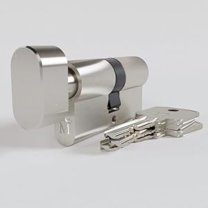 Sempro Knob Cylinder 3 Keys Nickel-Plated Brass Lock Cylinder 30/30 with Knob Tested According to EN 1303:2015