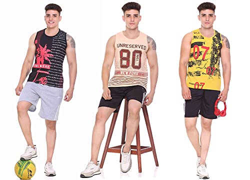 Image of Sleeveless Vest for Men || Tank Top Sando || Workout Tshirts || Sports Vest || Goa Beach Wear Swimming T-Shirt || Running Tops || Gym Vest for Men || Pack of 3 ||