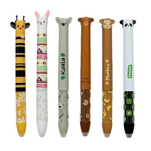 6 Tier Gel-Stifte Set - Radierbare Kugelschreiber Mit Hund, Bär, Hase Design