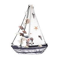 Holz-Segelboot-Modell Boot Deko Dekorationen Nautische Maritime Anker Muschel Nautische perfekt für Strand Meer Urlaubsdeko Holz Segelboote Modell mit Fischernetz