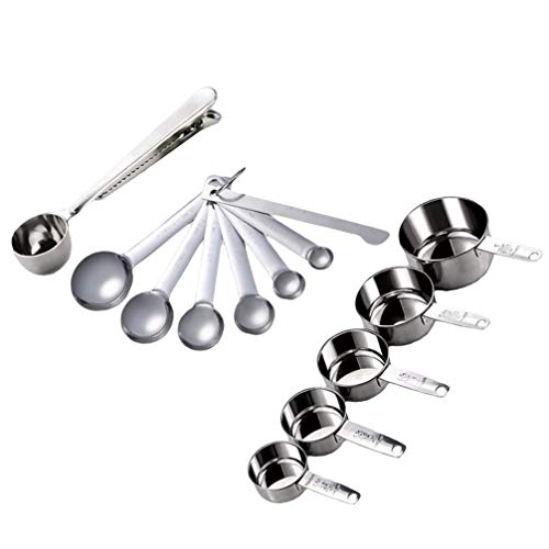 Conjunto de 13 peças de copos e colheres de medição Hemoton, 5 copos medidores de aço inoxidável, 7