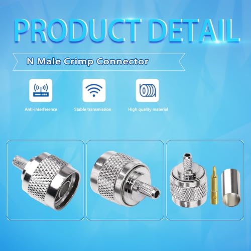 TUOLNK N Type Crimp Connector N Male Plug Adapter for RG58 RG142 50Ohm Low Loss High Frequency RF Coaxial Connector Pack of 10 - Image 2