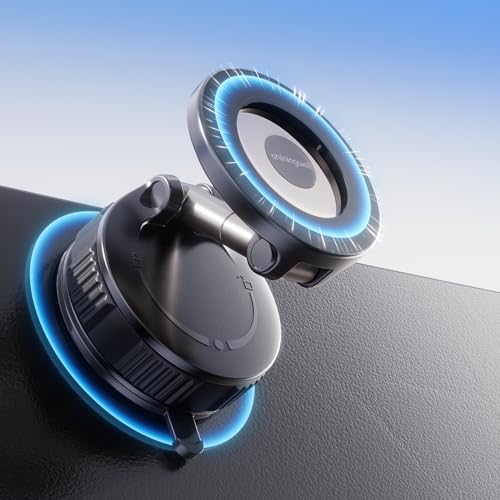shiningwell Vacuum Magnetic Phone Holder for Car, 360° Adjustable Suction Cup Phone Mount for Auto/Gym/Mirror/Shower, Hands-Free Car Phone Holder, Compatible with iPhone Android and All Smartphones
