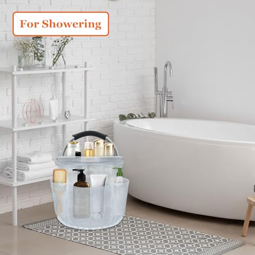 IHOMAGIC 17L Cesta Picnic con Asa y 6 Bolsillos, Bolsa Compra Plegable, Capazo Playa Portátil de Resina de PVC, Cestos Almacenaje Duradero para Camping, Ducha, Transparente - imagen 4