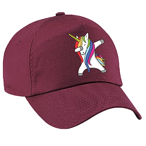 4sold Fabuleuse casquette de baseball colorée licorne pour filles - Casquette de sport arc-en-ciel pour enfants - Chapeau d'été réglable pour écolière, Bordeaux, Taille unique Cover