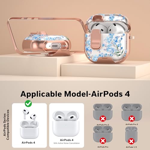 Image of for Apple AirPods 4 Case 2025 with Safety Lock & Foldable Phone Stand, Blue | Double Drop Protection,Two-Piece Design, Airpod 4 Case with Keychain & Cleaner Kit, Support Wireless Charging, Shockproof