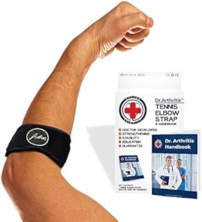 The Ultimate Tennis Elbow & Golfer's Elbow Solution - Tennis Elbow Support Strap for Women & Men, Golfers Elbow Support Brace and Doctor Written Handbook (Black, Single)
