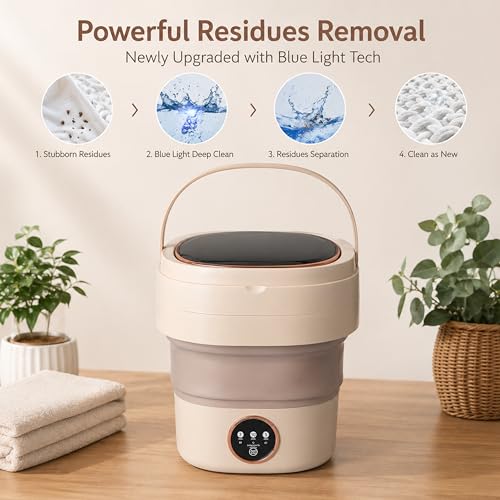Image of Portable Washing Machine 20L Mini Foldable Washer with Spin Basket, 3 Modes for Travel & Small Spaces (Beige)