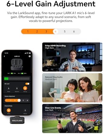 Hollyland Lark A1 Wireless Microphone for iPhone 17/16/15 & Android, 48kHz/24-bit, 3-Level Intelligent Noise Cancel, Mini Mic for YouTube, Podcast, Vlogging (Black, 2TX + USB-C RX + Charging Case) - View 6