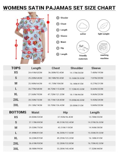 Image of Funny Pajamas for Women Set Print Satin Loungewear Pjs Short Sleeve Button Down Top and Shorts Sets Sleepwear XS-3XL