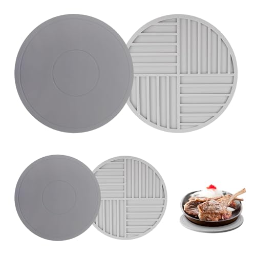 Dessous De Plat en Silicone Antidérapant 4 Pièces – 2x16cm & 2x22cm – Tapis Isolant Résistant À La Chaleur pour Casseroles, Assiettes, Verres – Gris – Lavable Au Lave-Vaisselle, Cuisine Familiale