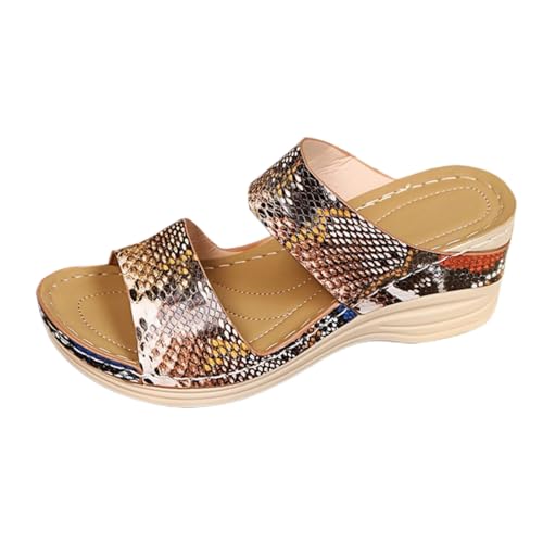 Orthopedic Sandals for Women Wide Width Arch Support Walking Slippers Leopard Anti-Slip Comfortable Wedge Sandals Open Toe Slingback Supportive Orthotic Breathable Lightweight Beach Slipper