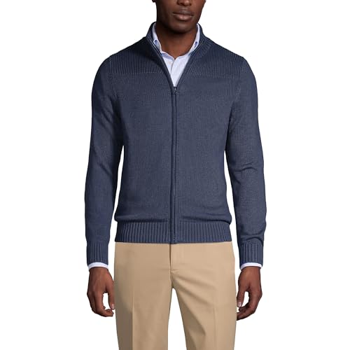 Lands' End School Uniform Men's Cotton Modal Zip Front Cardigan Sweater