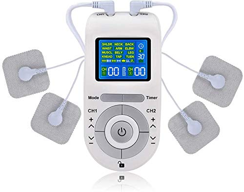 LEVGLAKE Tens Unit Muscle Stimulator for Back Pain Relief, Wireless Dual Channel, 12 Modes, 4 Electrodes Electronic Pulse TENS Therapy Machine for Lower Back Pain, Muscle Relaxer