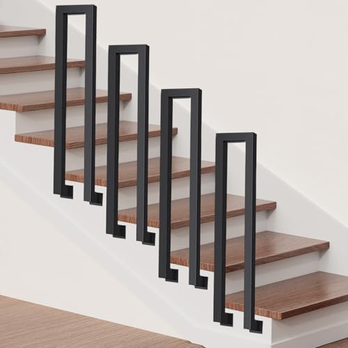 Corrimano a Ringhiera per Scale interne, a forma di U, ferro battuto, corrimano scale fai da te Montaggio Laterale, passamano per scale esterni, Corridoio Loft Villa (75cm, Nero)
