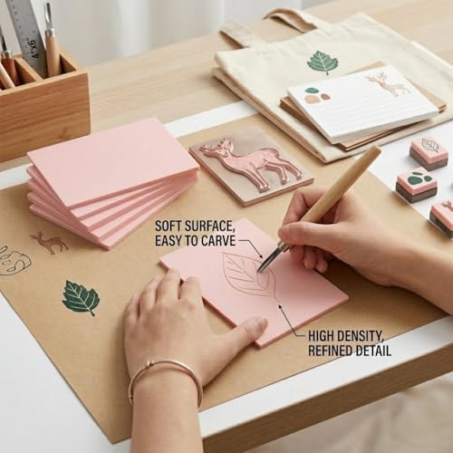Image of 6 Pack 4 inchx6 inch Pale Pink Rubber Stamp Carving Blocks Rubber Carved Brick for Stamp Soft Rubber Crafts and DIY Craft Project