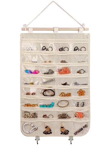 BB Brotrade Hanging Jewelry Organizer,Accessories Organizer,32 Pocket Organizer for Holding Jewelries (Beige-32 Pockets)