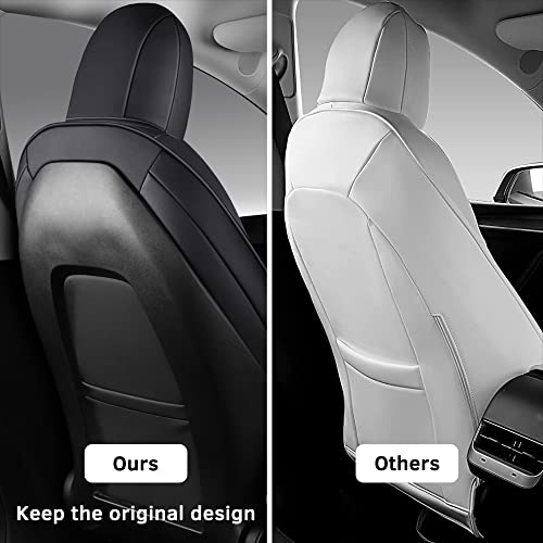 Image of FREESOO 2pc Seat Covers for Tesla Model Y Front, Car Seat Cover Faux Leather Seat Protector Replacement Waterproof 2020 2021 2022 2023 2024 Black