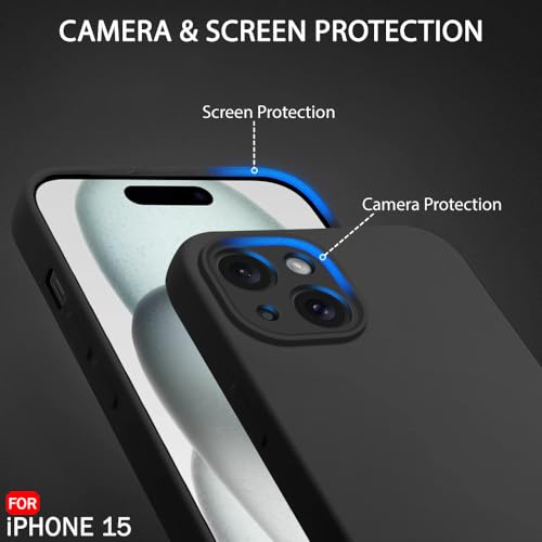 Image of TheGiftKart Liquid Silicone Back Cover Case for iPhone 15 | Soft Micro-Fibre Lining Inside | Camera & Screen Protection | Shockproof Back Cover for iPhone 15 (Silicone, Rich Black)