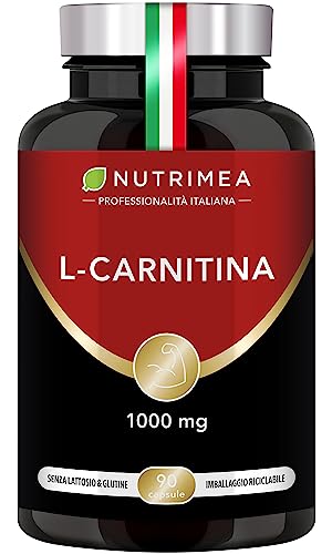 L-Carnitina Tartrato | 1000 mg | Trasforma gli Acidi Grassi in Fonte di Energia | Recupero muscolare | Pre-Allenamento | Con vitamina B6 | 90 capsule | Nutrimea