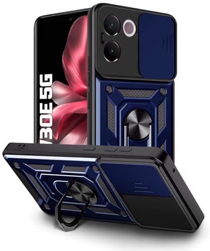 Image of WOW IMAGINE Tough Armor Bumper Mobile Back Case for Vivo V30e 5G | Sliding Camera Shield Cover | Shock Proof 360 Protection | Hybrid PC + TPU | Ring Holder with Kickstand - Blue