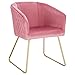 WOLTU BH271rs-1 1x Esszimmerstühle Küchenstuhl Polsterstuhl Wohnzimmerstuhl Sessel mit Armlehne, Sitzfläche aus Samt, Metall Gold Beine,Rosa
