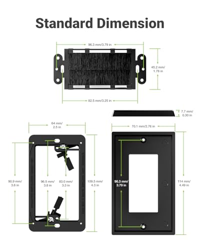 Image of Brush Wall Plate with Mounting Bracket, Cable Pass Through Decorator Cover for Low Voltage Wires, Single Gang Cord Hider for TV Home Theater System, 2 Pack