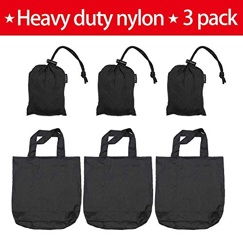 Browint Nylon Reusable Grocery Bags Set of 3, Parachute Nylon Shopping Bags Folded