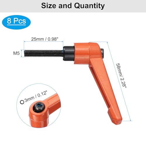Image of uxcell 8pcs Lever Adjustable Handles M5 x 25mm Metric Male Thread, Level Clamping Handle Hand Stud Knobs Rotating Screw Handles Bolts with Locking Lever, Orange