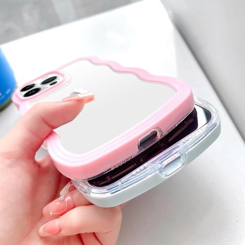 Image of MIDOS Back Cover Compatible with iPhone 14 Pro Max, Cute Curly Wave Frame Clear Case for Girls Women, Transparent Soft Silicone TPU Bumper Shockproof Protective Cover for iPhone 14 Pro Max (Mint)