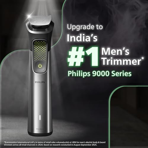 Image of Philips India's No.1 Men's Trimmer* | Luxurious Stainless Steel Design | BeardSense Technology | All-in-One Grooming Kit- Beard, Hair, Body, Intimate | 120min runtime | IPX7 | 5yr warranty* | MG9532