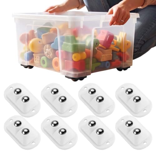 Image of Self Adhesive Mini Caster Wheels, Peel And Stick Small Rolling Wheels, Compact Swivel Casters for Storage Bins, Cabinets, Drawers, Organizers and Household Containers (White Double Ball- 8PCS)