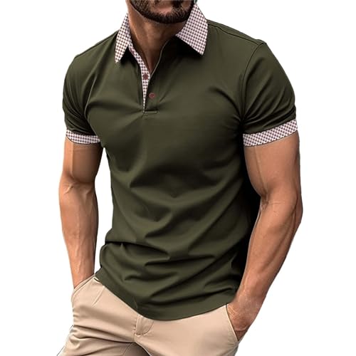 TDEOK Spaghetti Tops con encaje de manga corta para hombre, botones, monocolor, manga corta, camiseta sin mangas, elegante, verde, M