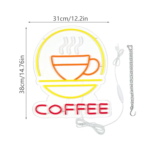 Image of Coffee Neon Sign Dimmable Led Coffee Lights Wall Decor for Cafes, Hotels, Restaurants, Coffee Bars, Kitchen Party Gift Art for Fans Boys Girls 12.2 x 14.7IN-USB Powered-Acrylic