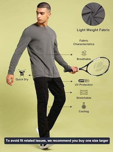 Image of TECHNOSPORT Men's Slim Fit Full Sleeve Crew Neck T-Shirt, COTFLEX Quick Dry Moisture Wicking Stretchable Sports Gym and Casual Wear