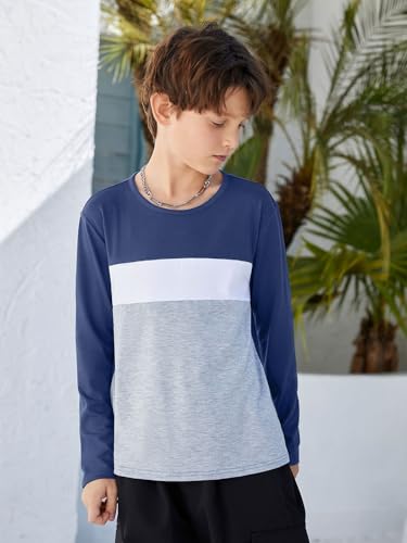 Image of ZDC Kids Boys Long Sleeve T-Shirts Color Block Crewneck Fashion Basic Tee Tops 5-14 Years