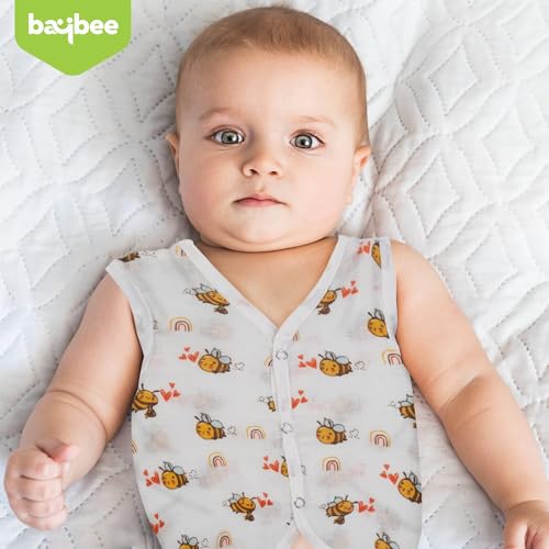 Image of BAYBEE 100% Organic Cotton Muslin Button Jablas | Sleeveless Baby Vest Jabala Pack (Assorted, Age 9-12 Months, 5 Pieces)