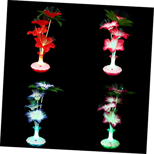 ABOOFAN Led Artificial Flower Vase Lights 4pcs Fiber Optic Centerpieces Warm Lighting Odorless Random Color