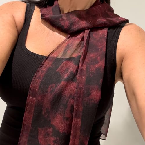 Silk Georgette Scarf, 9" x 63", Red Coral Print, 100% Silk4