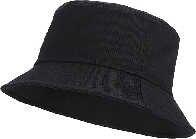 ZRWASKA Unisex Bucket Hat Kids Reversible Boys Girls Cotton Fishing Hats for Camping Hiking Traveling Baseball Cap Football Summer Beach Sun Hat Plain Colours Size 54 cm (Black)