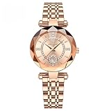 Poedagar Orologio di lusso alla moda per donna diamante signore quarzo vestito da lavoro impermeabile data in acciaio inossidabile orologio casual da donna, Oro Rosa Oro