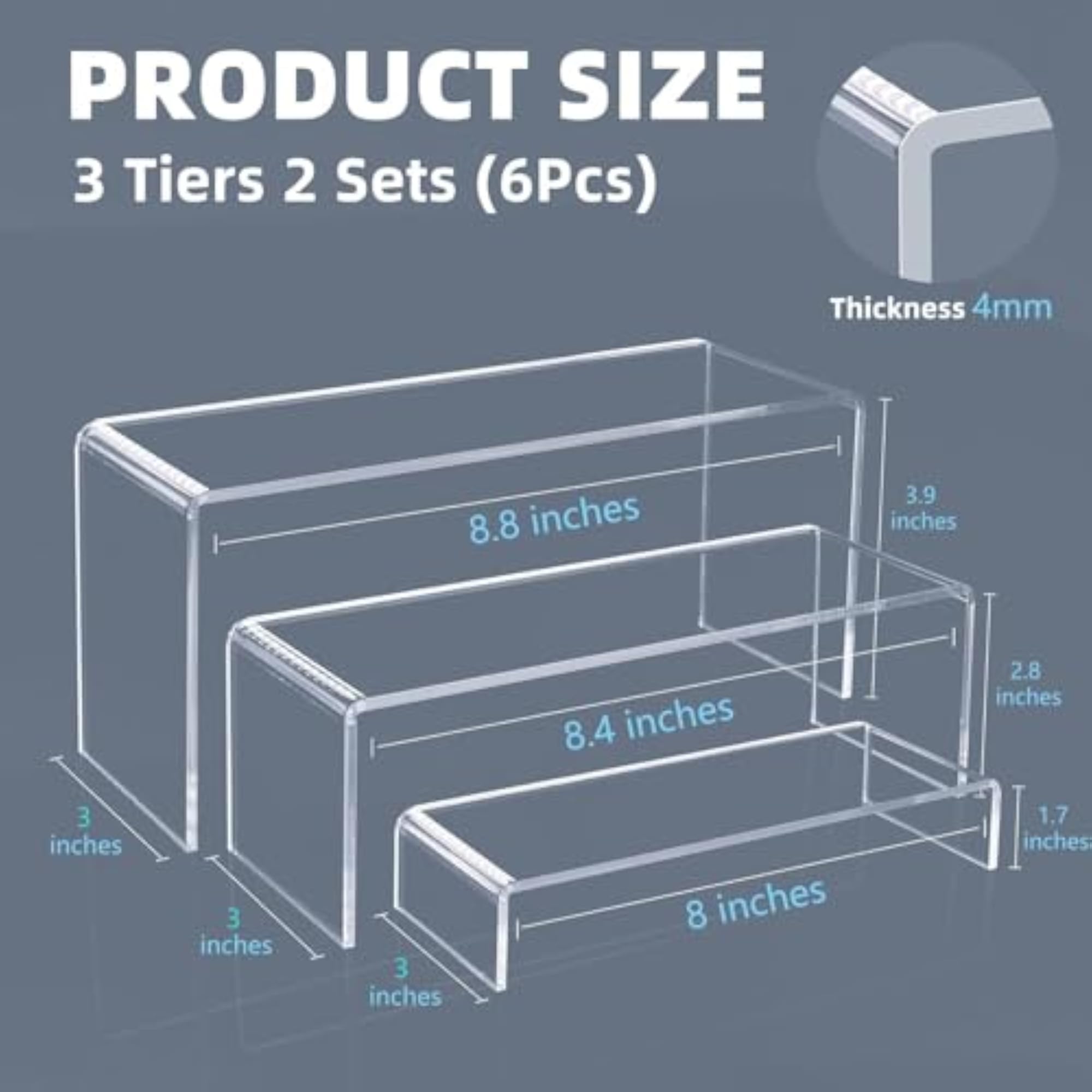 Acrylic Display Risers, Clear Rectangle Stands, 6pcs