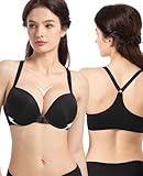 YANDW Racerback Push Up Padded Bras for Women Add 2 Cup Front Closure Back Smoothing T Back Plunge Underwire Bra Black 38C