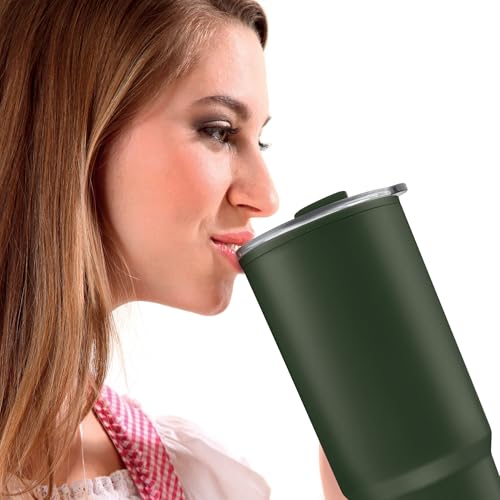 Image of MILTON Maven 1000 Plastic Water Tumbler | 2-in1 Lid Sip or Gulp | Crystal Clear BPA Free-Food Grade | Sturdy Handle | Large Travel Mug for Gym, Office & Outdoor Use, 1 L, Military Green