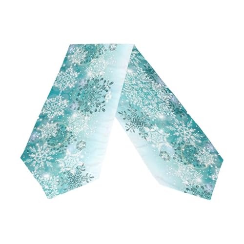 ALAZA Double-Sided Teal Green Silver Turquoise Winter Snowflakes Table Runner 13 x 90 Inches Long,Table Cloth Runner for Wedding Party Holiday Kitchen Dining Home Everyday Decor