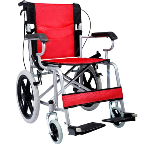 Zusammenklappbarer Transit-Rollstuhl mit Flip-Back-Stahl-Reisestuhl mit vollen Armen/abschwenkbaren Fußstützen für Erwachsene, 18 Zoll breiter Sitz (B) Cover