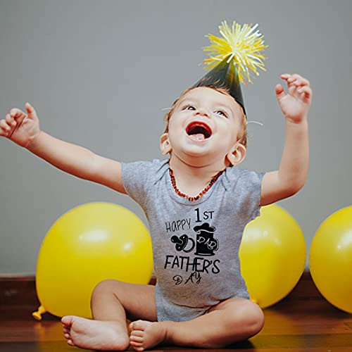 Raisevern Happy 1St Fathers Day Dad Letter Print Funny Onesie Funny Baby Boys Girls Onesie Infant One Piece Baby Bodysuit Short Sleeve Romper Newborn Infant Cotton Grey Jumpsuit 3-6 Months #TOP2